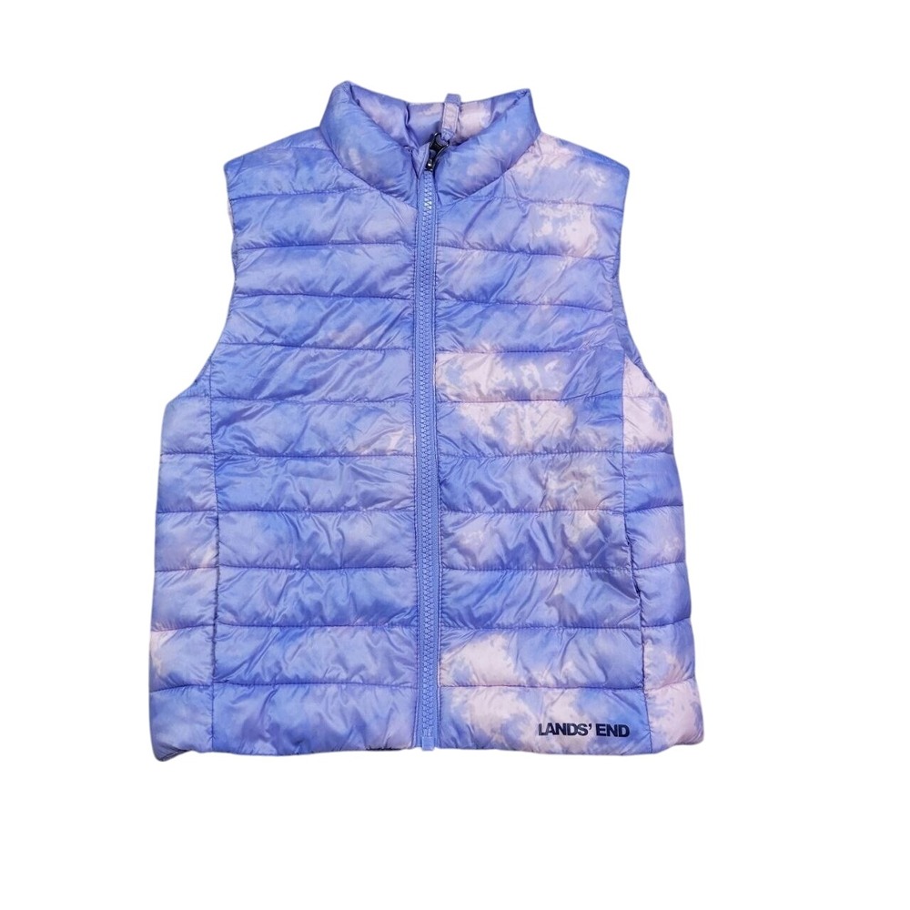 Lands' End Puffer Vest Girls XS 4-5 Lavender Tie-Dye Full Zip Lightweight Padded